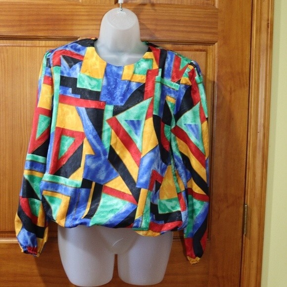 Neiman Marcus Bright Loud Bold Colorful Geometric 80s Shoulder Pads Top 8 - Picture 2 of 11